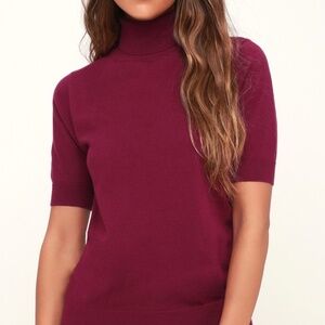 Lulus Touch Of Class Magenta Short Sleeve Turtleneck Top Purple - Size L